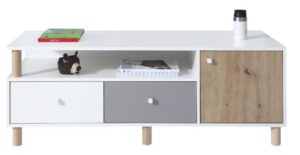 Szafka stolik RTV Faro FR8 - Biały Lux / Dąb Artisan / Szary
