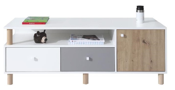 Szafka stolik RTV Faro FR8 - Biały Lux / Dąb Artisan / Szary