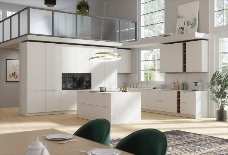 Meble Kuchenne Sorento Ramka Biały Mat 450 cm na 415 cm + Wyspa