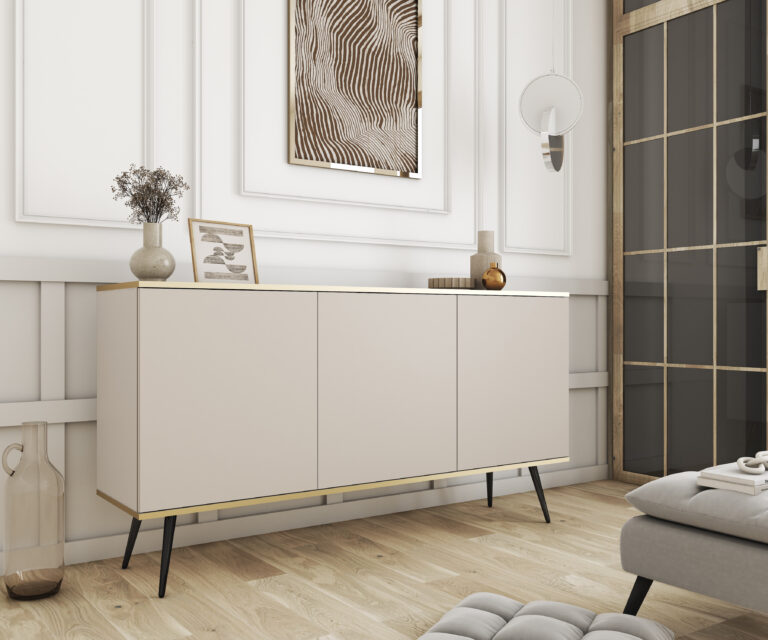 Komoda Oro K160 na czarnych nóżkach - Beżowa - Piaski