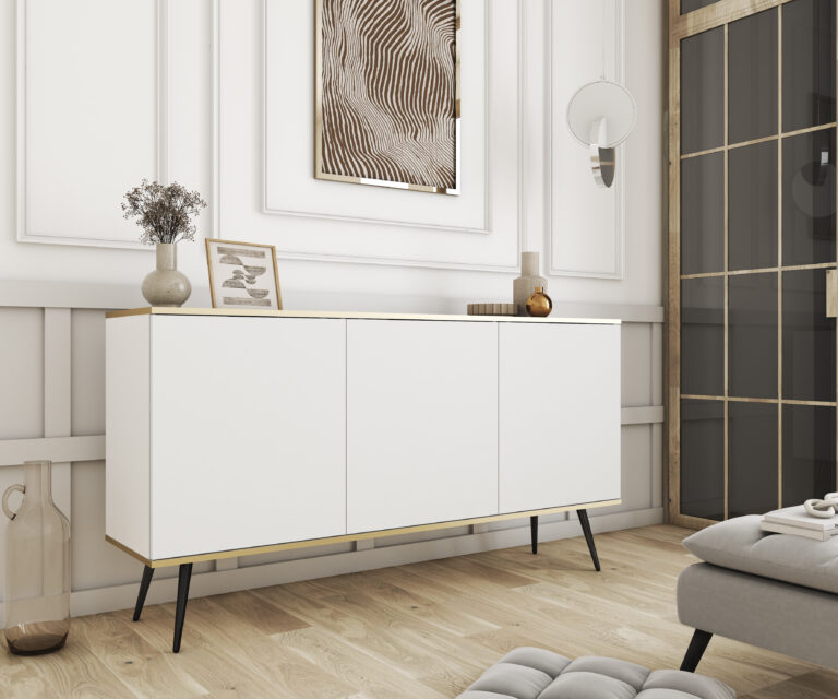 Komoda Oro K160 na czarnych nóżkach - Biała - Piaski