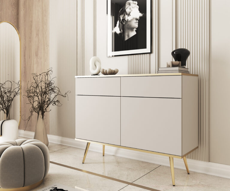 Komoda Oro KSZ107 na złotych nóżkach - Beżowa - Piaski