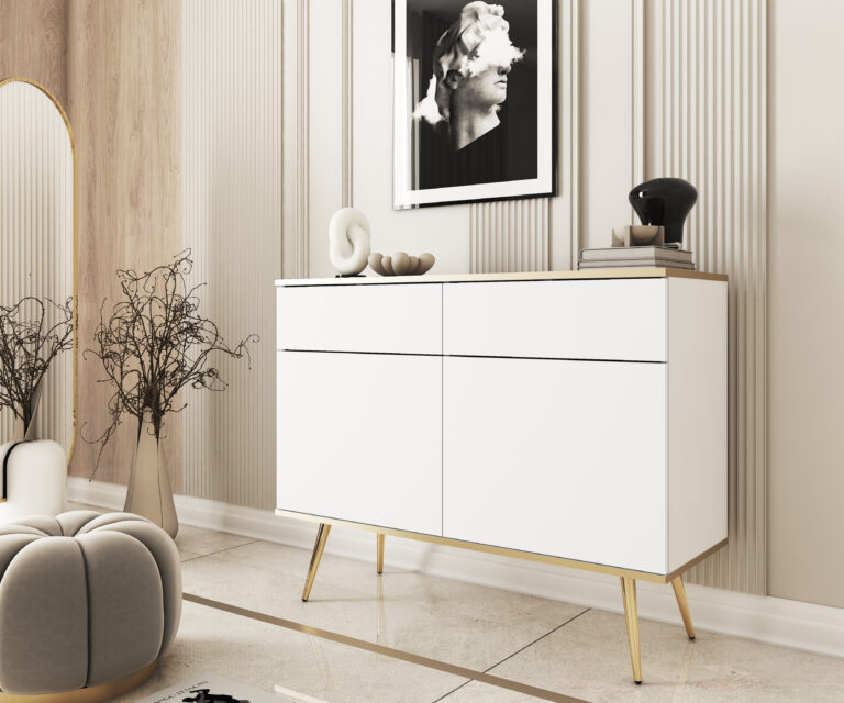 Komoda Oro KSZ107 na złotych nóżkach - Biała - Piaski