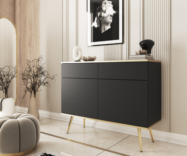 Komoda Oro KSZ107 na złotych nóżkach - Czarna - Piaski