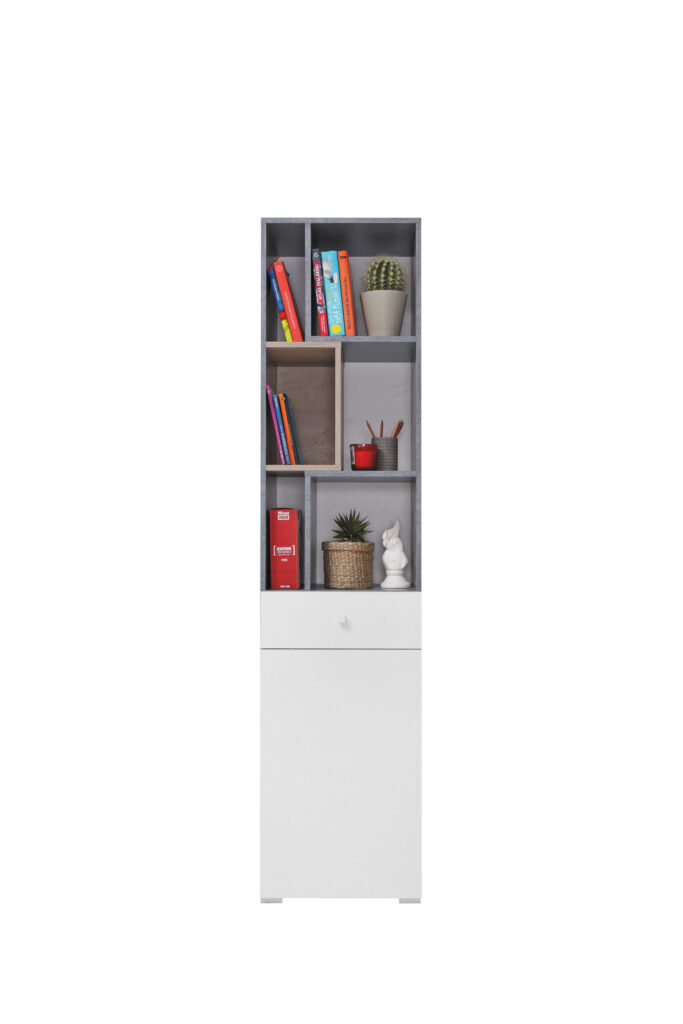 Regał Sigma SI8 L/P - Beton / Biały Lux / Dąb