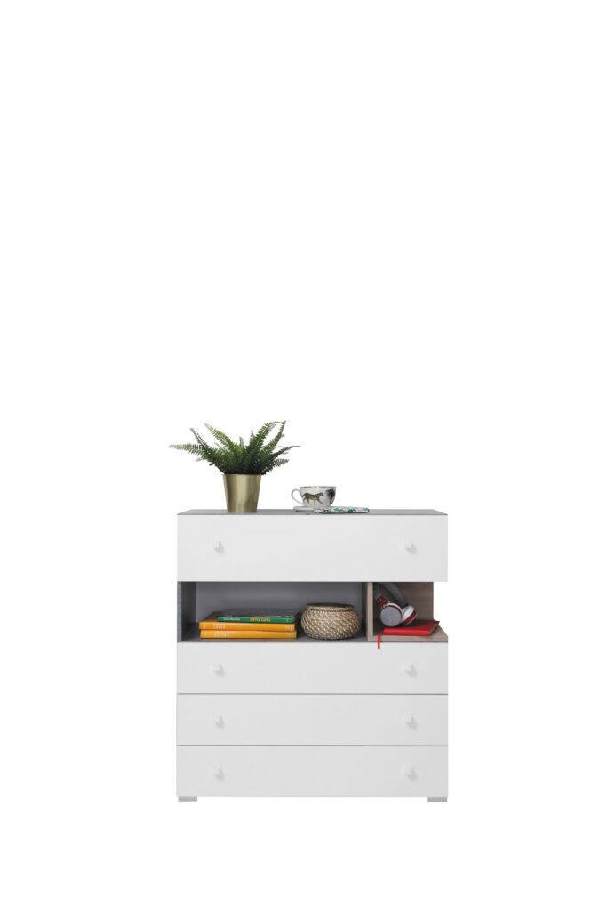 Komoda Sigma SI11 - Beton / Biały Lux / Dąb