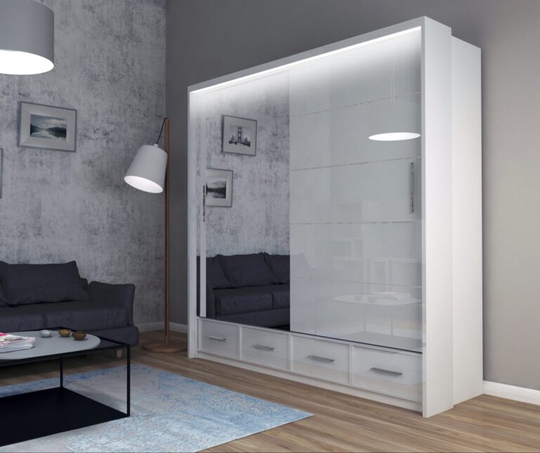 Szafa Sycylia 200 cm LED - Biały Połysk / Lustro - Arkos