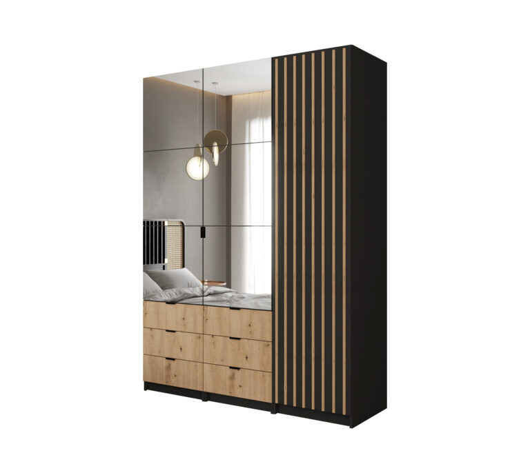 Szafa modułowa Jaxon 150 cm - Czarny / Votan / Lustro / Lamele - Arkos