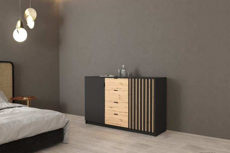 Komoda Jaxon 150 cm - Czarny / Votan / Lamele - Arkos