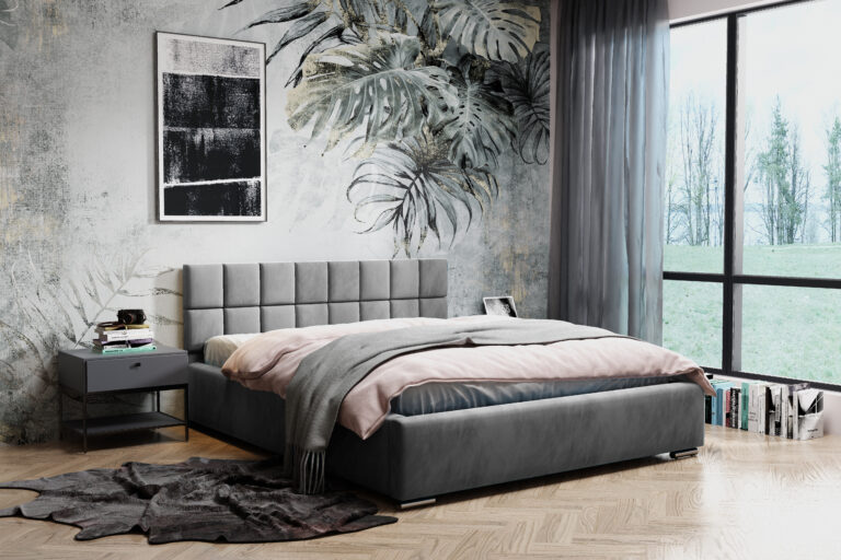 Łóżko tapicerowane Hugo 140 cm x 200 cm z pojemnikiem i stelażem pod materac - Kolory