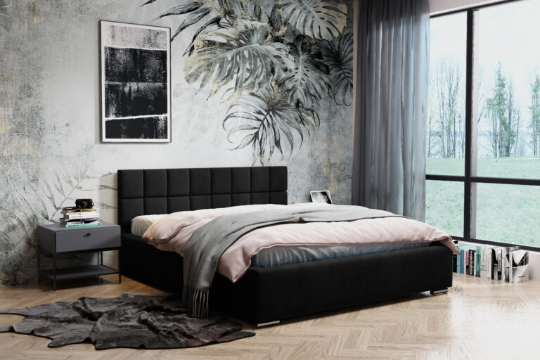 Łóżko tapicerowane Hugo 160 cm x 200 cm z pojemnikiem i stelażem pod materac - Kolory