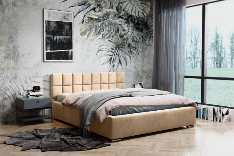 Łóżko tapicerowane Hugo 180 cm x 200 cm z pojemnikiem i stelażem pod materac - Kolory