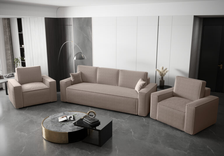 Zestaw Ambro  Sofa + 2 x Fotel - Uniwersalny Miękki Sztruks