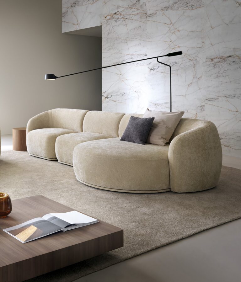Sofa Modułowa NOBO - 1L-1 + OTR - Obłe Kształty - Tkanina Szenil Dress Me - Piaski Meble