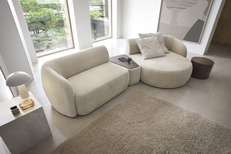 Sofa Modułowa NOBO - 2L-TPFT+ OTR - Obłe Kształty - Tkanina Szenil Dress Me - Piaski Meble