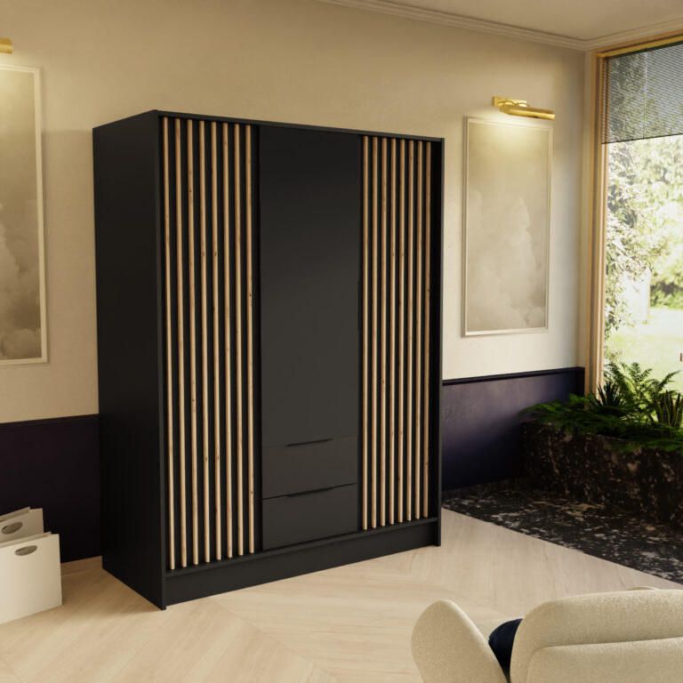 Szafa Nero z lamelami 150 cm - Czarny - Arton