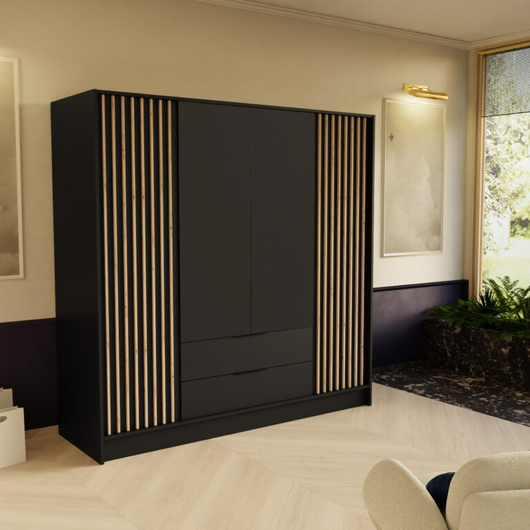 Szafa Nero z lamelami 200 cm - Czarny - Arton
