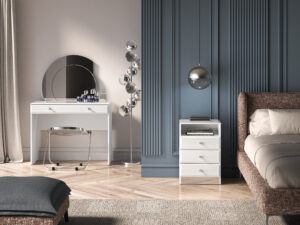 Zestaw Glamour Toaletka 05 + Szafka nocna 07 - Biały Połysk / Biały