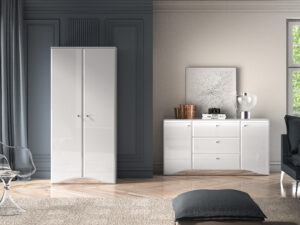 Zestaw Glamour Szafa 08 + Komoda 02 - Biały Połysk / Biały