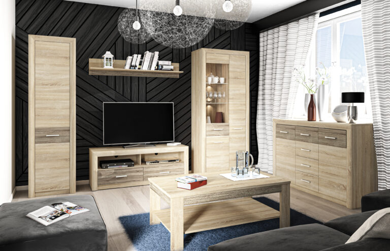 Zestaw mebli Castel - Dąb Sonoma Jasna / MDF Dąb Sonoma Truflowa - ML Meble