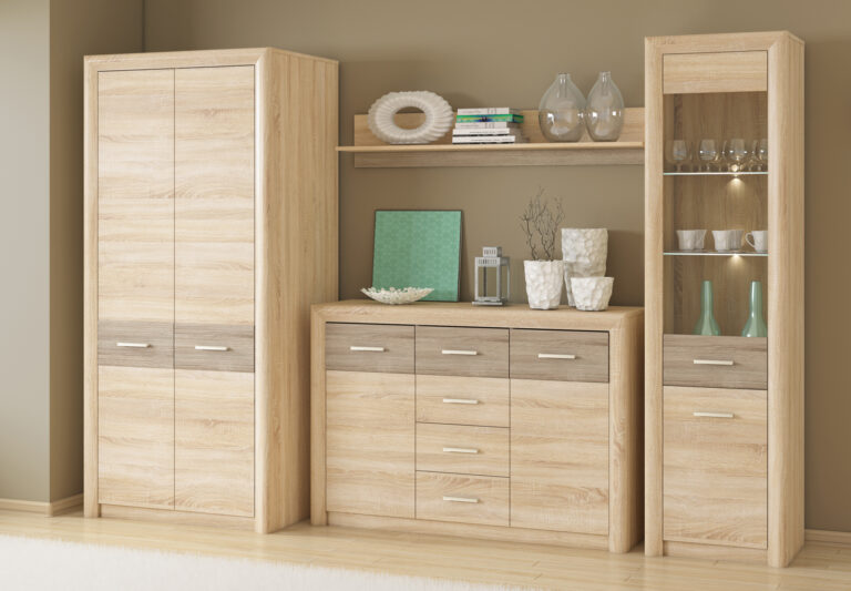 Zestaw mebli Castel - Dąb Sonoma Jasna / MDF Dąb Sonoma Truflowa - ML Meble
