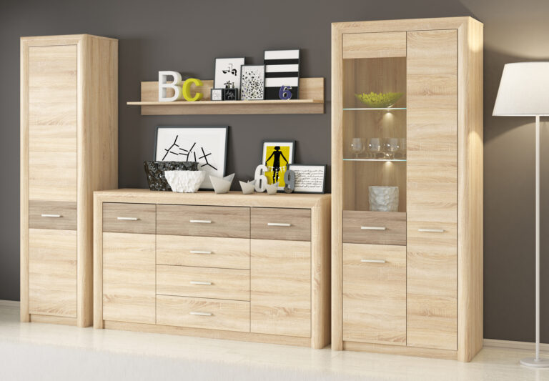 Zestaw mebli Castel - Dąb Sonoma Jasna / MDF Dąb Sonoma Truflowa - ML Meble
