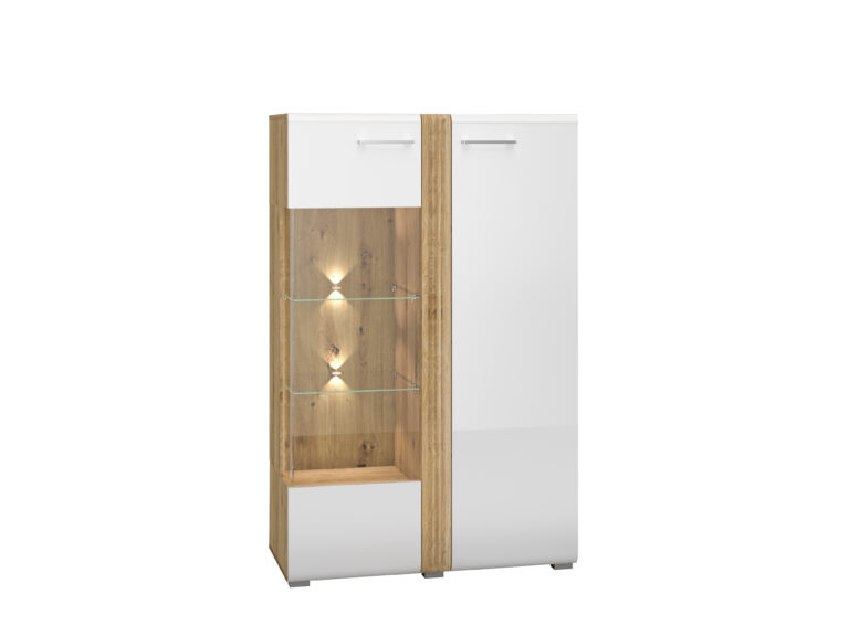 Witryna Adagio 03L - Dąb Castello / MDF Biały Połysk - ML Meble