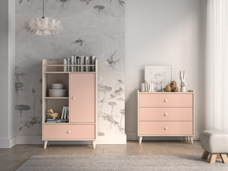 Meble młodzieżowe Mevel Komoda 04 + Komoda 06 - Piasek Pustyni / Millenial Pink - ML Meble