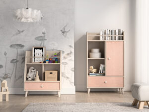 Meble młodzieżowe Mevel Komoda 04 + Regał 09 - Piasek Pustyni / Millenial Pink - ML Meble