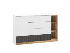 Komoda Torino 06 - Biały / MDF Grafit Mat / Dąb Castello - ML Meble