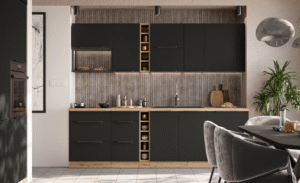 Meble Kuchenne Aria - Czarne / Dąb Artisan + Blat