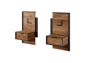 Szafki nocne 2 sztuki z LED Milton w stylu loftowym - Kasztan / Antracyt