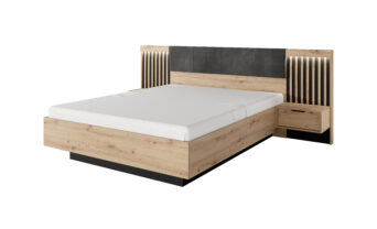 Łóżko z 2 szafkami nocnymi Tally - Dąb Artisan / Antracyt