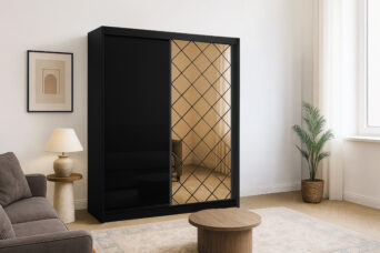Szafa Caro 203 cm z Lustrem - Czarny
