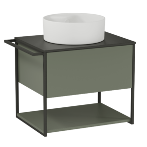 Szafka podumywalkowa Lov 60 cm z blatem oraz umywalką ceramiczną - Zielony Półmat