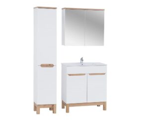 Zestaw meblowy Bali z umywalką, szafką wysoką i szafką z lustrem - SET-BW LAVA 80 CM BALI 804 841 - White
