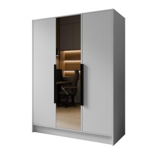 Szafa Lusso 150 cm z lustrem - Biały / Uchwyty Czarne