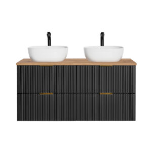 Zestaw meblowy 120 cm z blatem i umywalkami nablatowymi - Adel Black - SET-ADB B 120 CM WOTAN UN 6252- Czarny