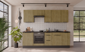 Meble Kuchenne Dąb Cremona/Antracyt Regulowane Nóżki Zestaw 260 cm + Blat