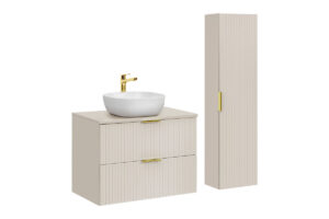 Zestaw meblowy Adel 80 cm z blatem, umywalką nablatową Smile i szafką wysoką - SET-ADC B CASHMERE 80 CM SMILE 40 HIGH CABINET - Kaszmir