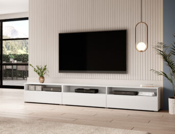 Szafka RTV BAROS 2497BM40 - Biały Laminat / Biały Połysk