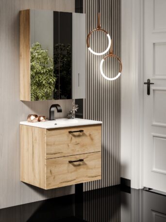 Szafka Łazienkowa z Lustrem Antico 80 cm - Dąb Craft Złoty