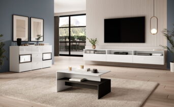Zestaw Mebli Do Salonu BAROS 2497BM 26 40 99 - Biały Laminat / Biały Połysk