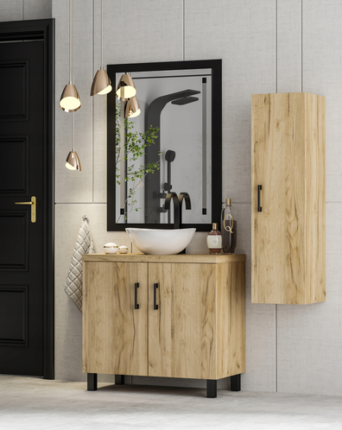 Szafka Łazienkowa Roco 80 cm z Umywalką Białą - Dąb Craft Złoty