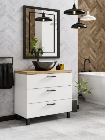Szafka Pod Umywalkę Roma 80 cm - 3 Szuflady Biała/Dąb Craft Złoty