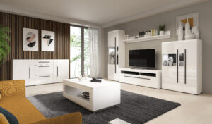 Duży Zestaw Mebli Do Salonu TULSA 2497FJ 02 05 26 40 42 99 - Biały Laminat / Biały Połysk